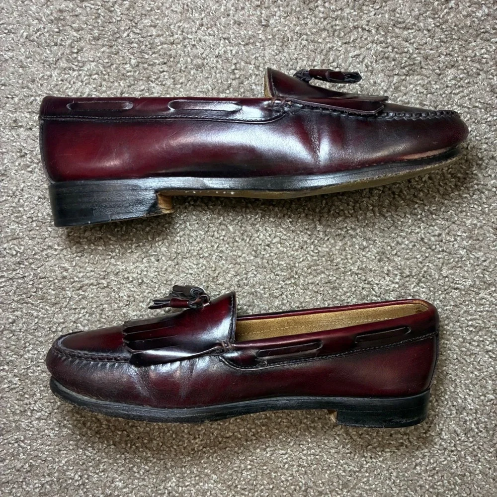 GH Bass Weejuns Tassel Loafers Men 9 Burgundy Ox Blood USA Preppy Dress Shoes - Picture 3 of 8